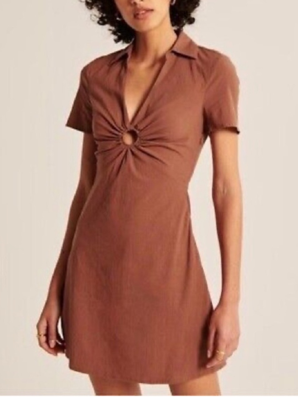 Abercrombie & Fitch Rust Short-Sleeve Ring-Front Mini Dress